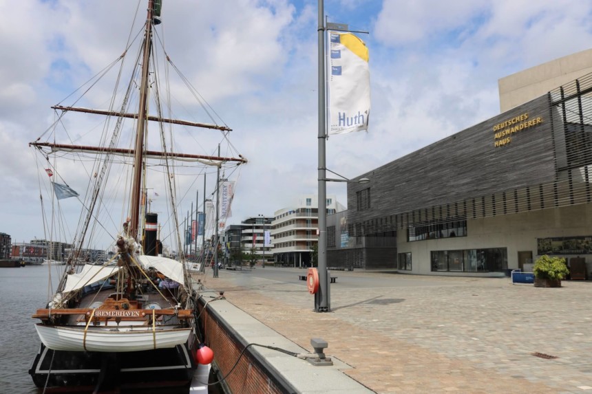 Waterfront with ships at the German Emigration Museum in Bremerhaven, northern Germany