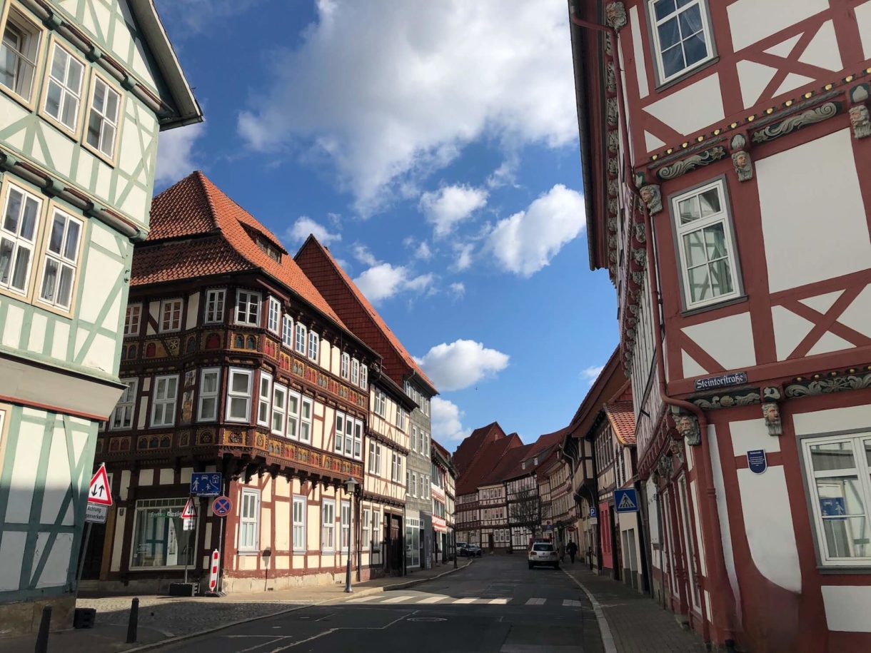 Medieval street view in Duderstadt, East Germany. 