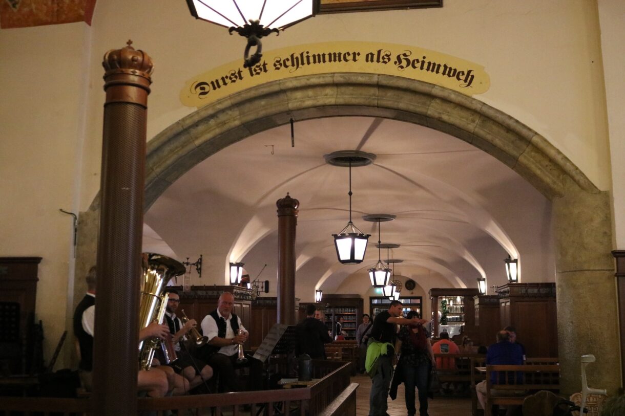 A band playing inside the "Hofbräuhaus" in Munich. 