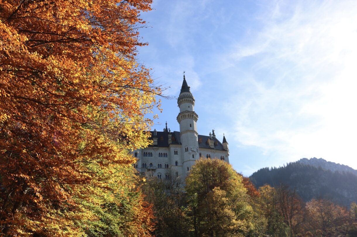 Neuschwanstein Castle with fall colors in October