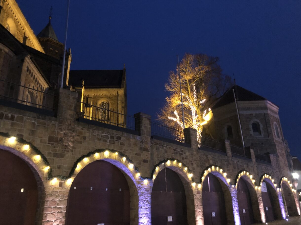 The church in my hometown Ankum decorated with Christmas lights