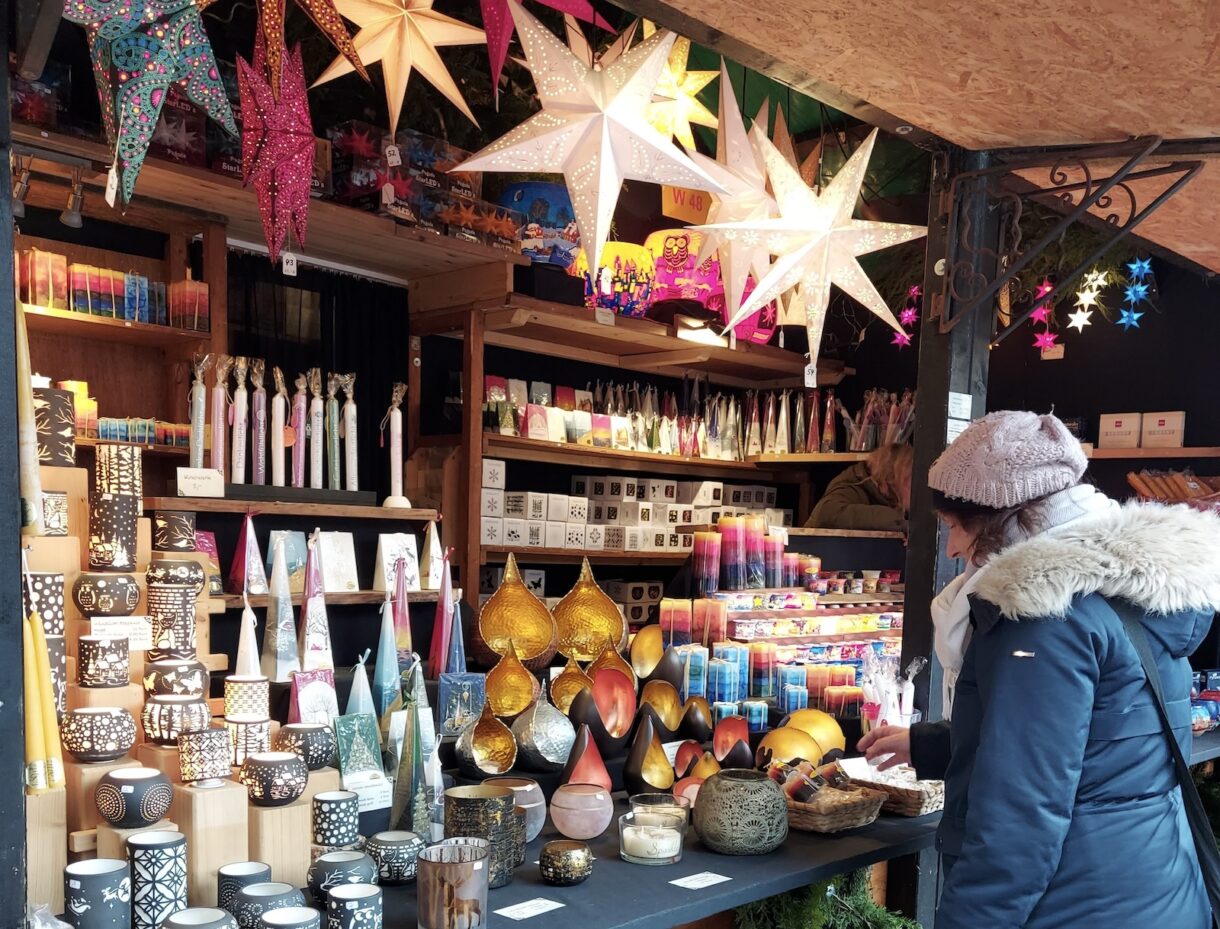 Me checking out some Christmas souvenirs at Bremen's second, medieval-themed Christmas market