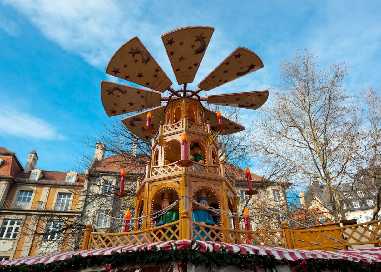 Typical wooden Christmas carousel in Munich, Bavaria. Photo: Envato Elements