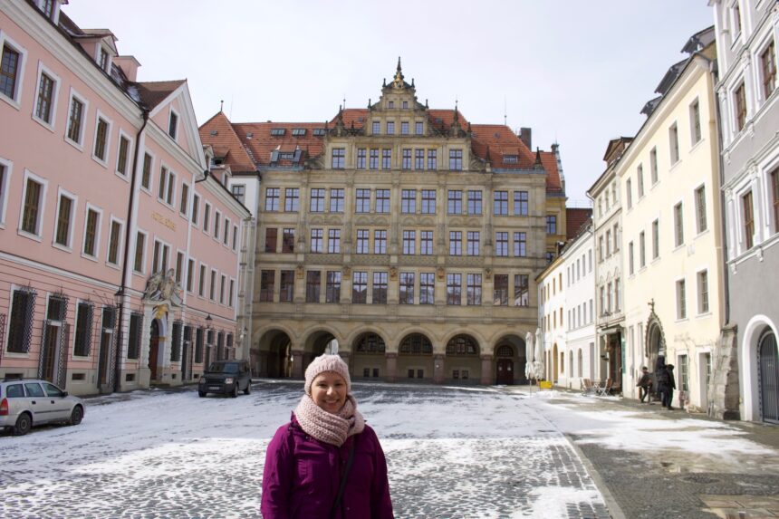 Tour Guide Sonja Irani at a popular film location spot for historical movies in Görlitz
